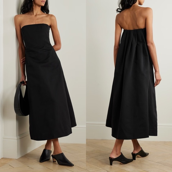New Staud Kennedy Strapless Cotton Blend Grossgrain Midi Dress Black